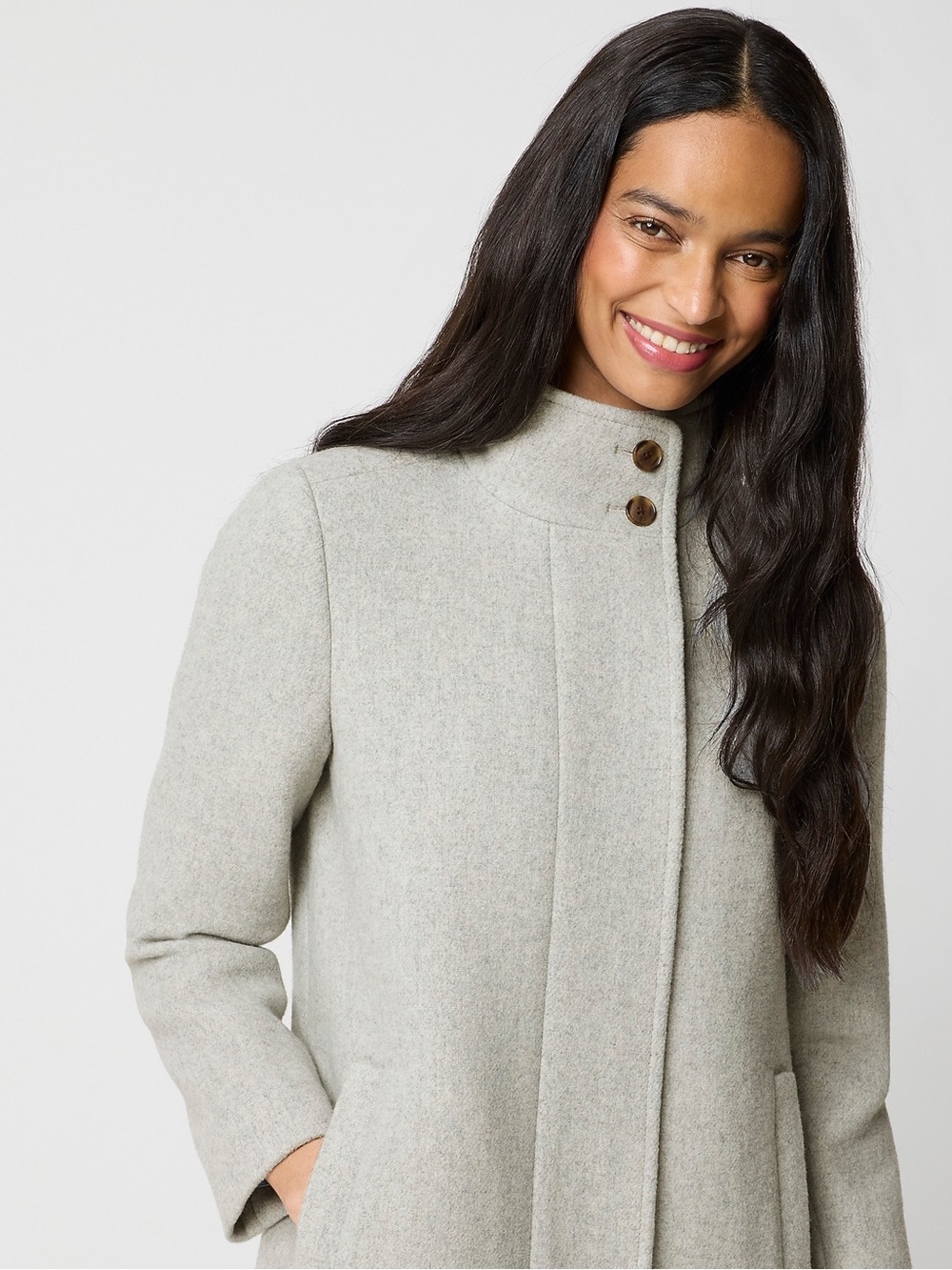 J. Crew Light Gray Wool-Blend Stand Collar Pea Coat